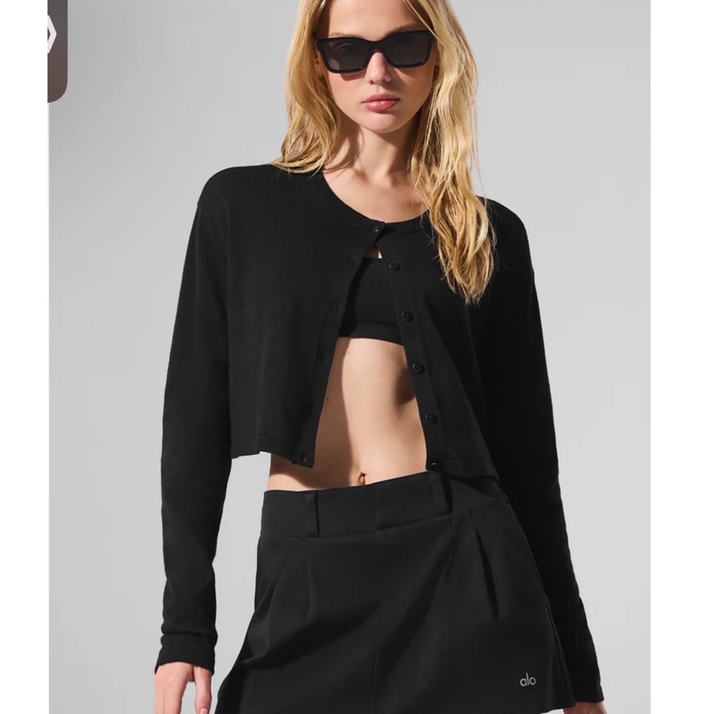 Alo Yoga Supernatural Sweater Cardigan Black Cropped Lightweight Sweater XS
